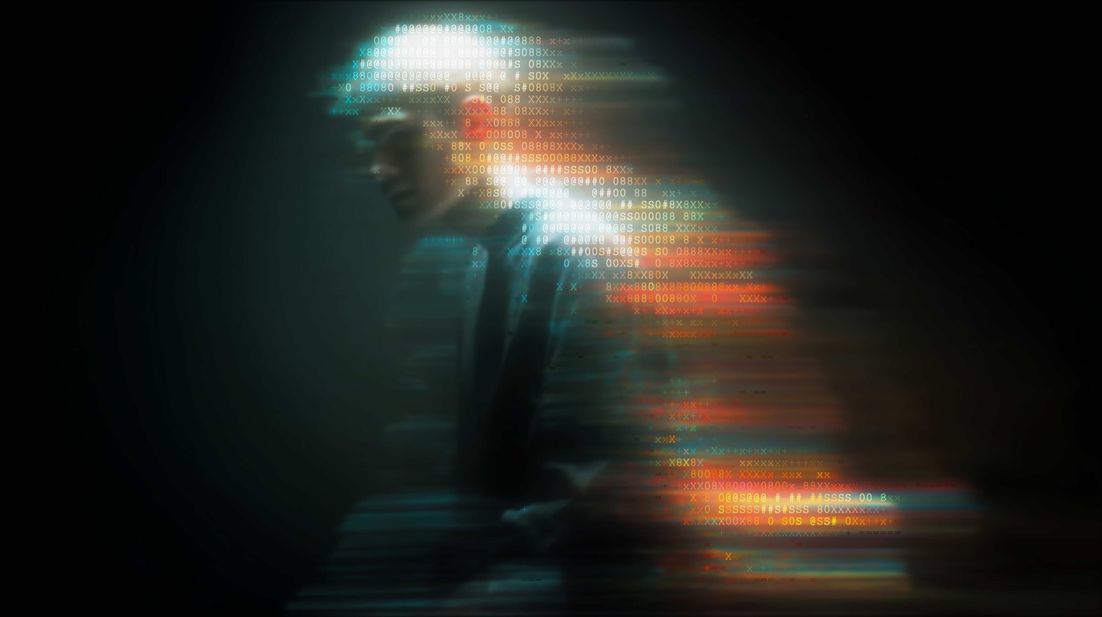 The same portrait rendered with ASCII characters