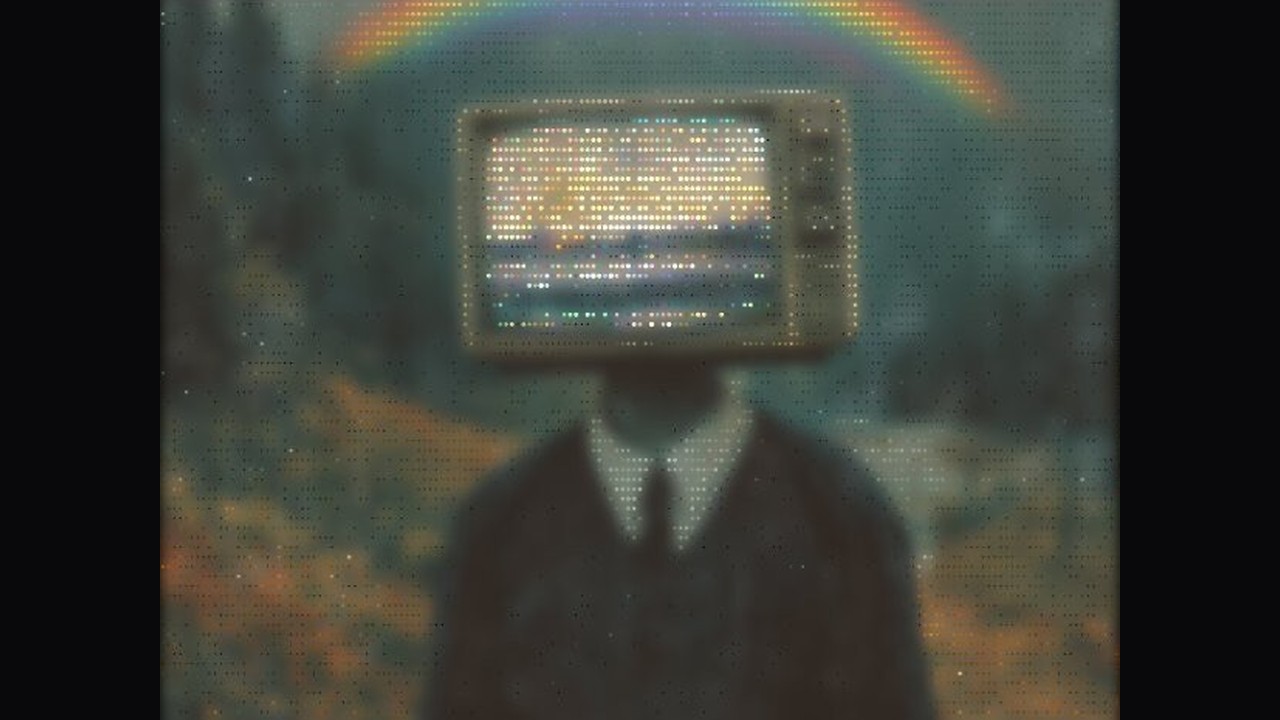 Television-headed portrait in colored dots