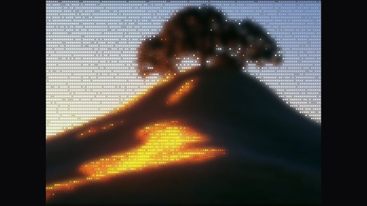 Sunlit tree in a halftone landscape