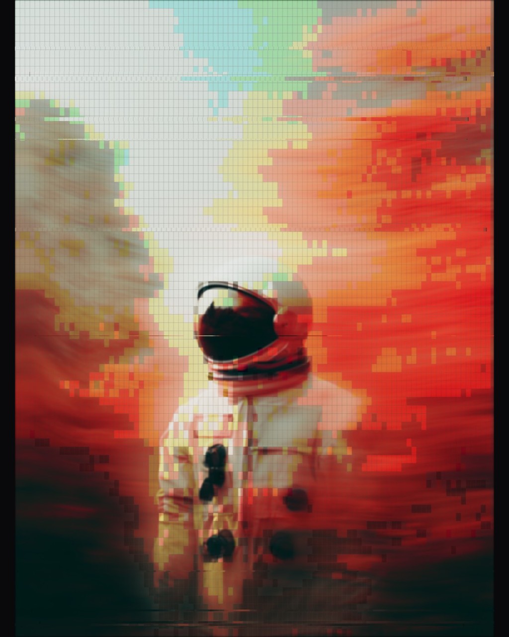 Astronaut in a colorful pixel landscape